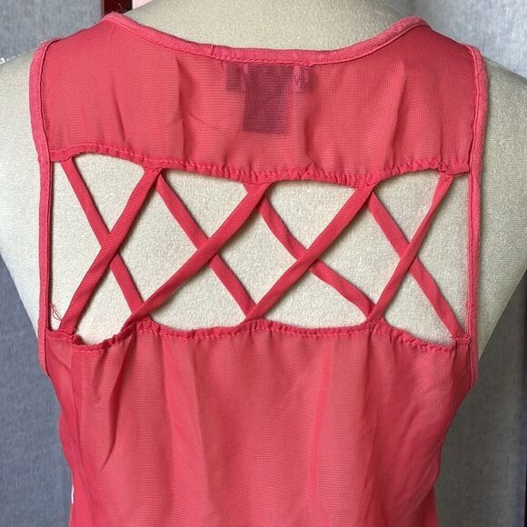Wet Seal Striped Hi/Low Lightweight Tank Top w/Sheer Back and Cut Outs (Size: S) - Picture 5 of 12
